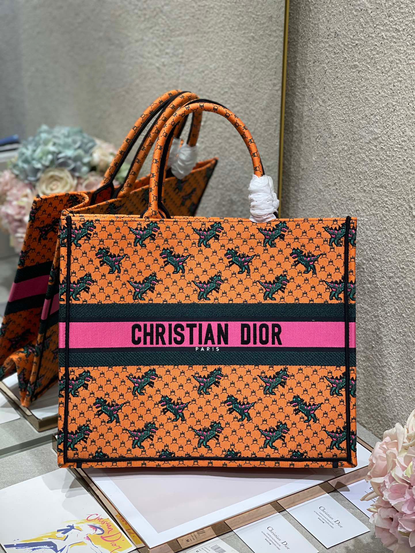 Christian Dior Large Dior Book Tote Orange Multicolor, For Women, Women’s Handbags 16.5in/42cm CD