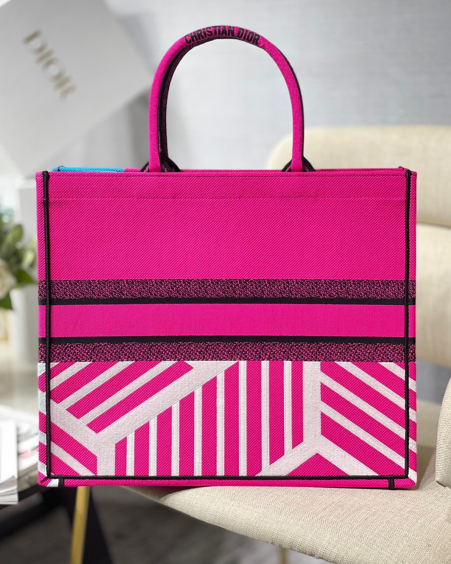 Christian Dior Large Dior Book Tote Pink And Blue, For Women, Women’s Handbags 16.5in/42cm CD
