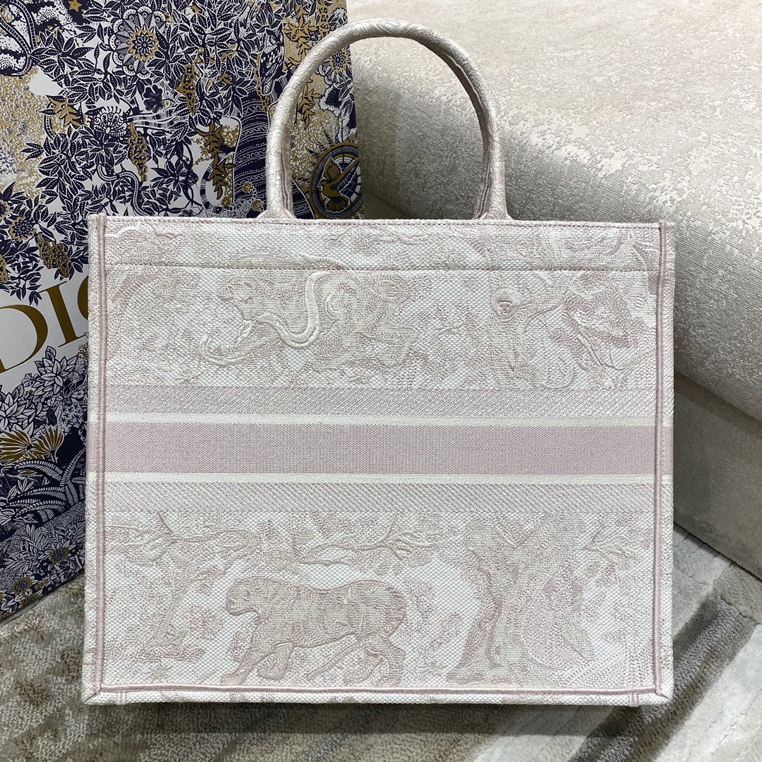 Christian Dior Large Dior Book Tote Pink Toile de Jouy Embroidery, Light Pink, For Women Women’s Handbags, 42cm CDZTDT_