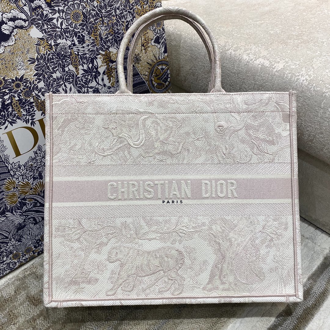 Christian Dior Large Dior Book Tote Pink Toile de Jouy Embroidery, Light Pink, For Women Women’s Handbags, 42cm CDZTDT_