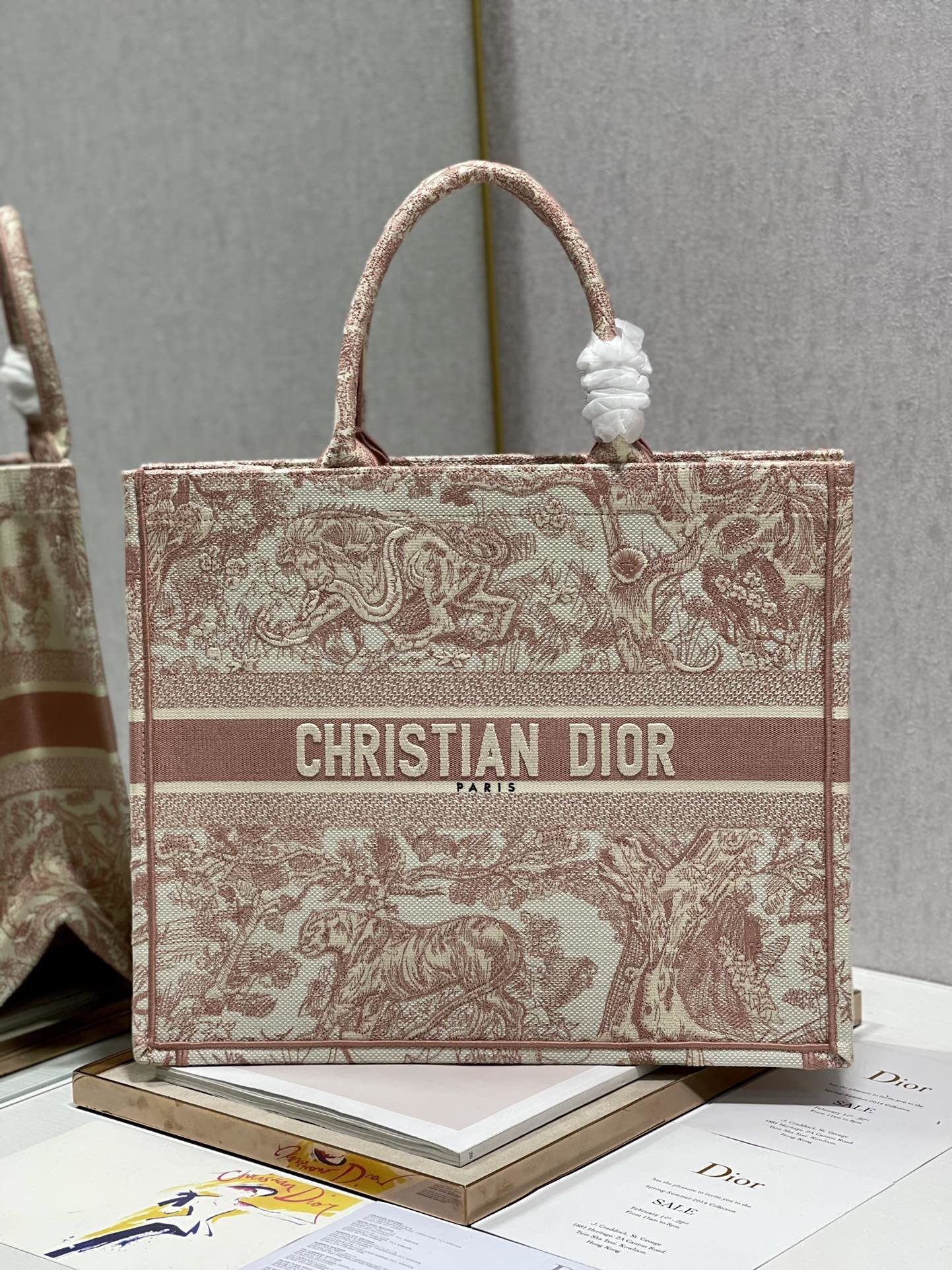 Christian Dior Large Dior Book Tote Red Toile de Jouy Embroidery, Light Red, For Women Women’s Handbags, 42cm CD