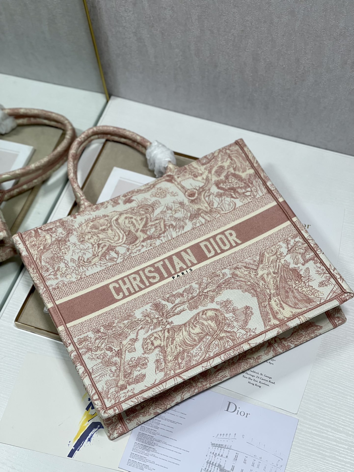 Christian Dior Large Dior Book Tote Red Toile de Jouy Embroidery, Light Red, For Women Women’s Handbags, 42cm CD