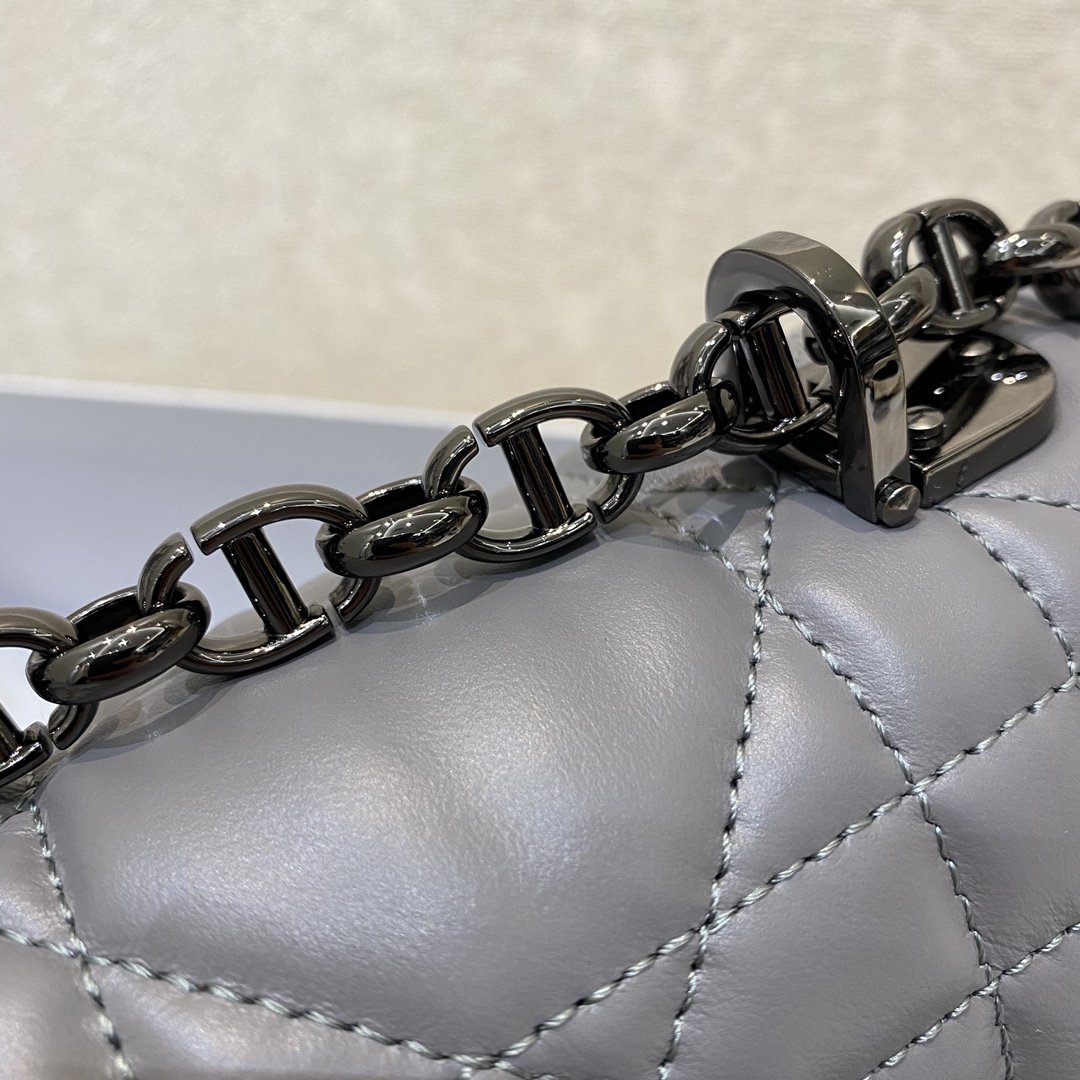 Christian Dior Large Dior Caro Bag Grey Padded Macrocannage, Dark Grey, For Women Women’s Handbags, Crossbody Bags, 28cm CD