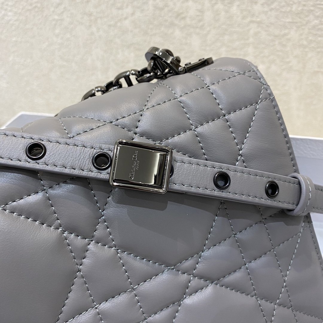 Christian Dior Large Dior Caro Bag Grey Padded Macrocannage, Dark Grey, For Women Women’s Handbags, Crossbody Bags, 28cm CD