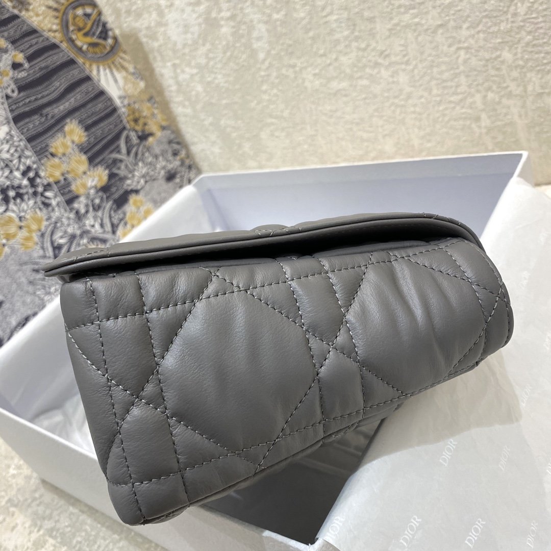 Christian Dior Large Dior Caro Bag Grey Padded Macrocannage, Dark Grey, For Women Women’s Handbags, Crossbody Bags, 28cm CD