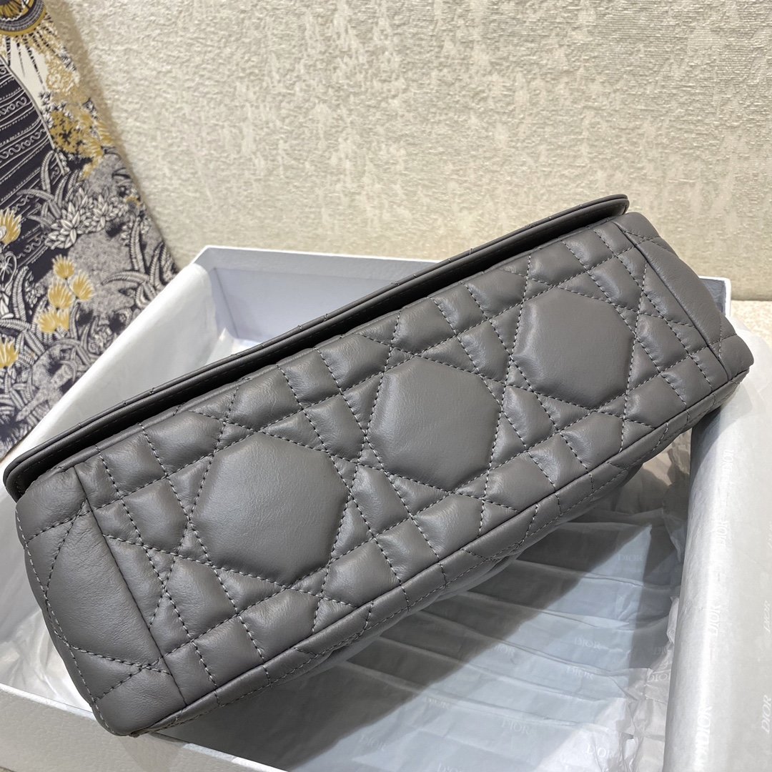 Christian Dior Large Dior Caro Bag Grey Padded Macrocannage, Dark Grey, For Women Women’s Handbags, Crossbody Bags, 28cm CD