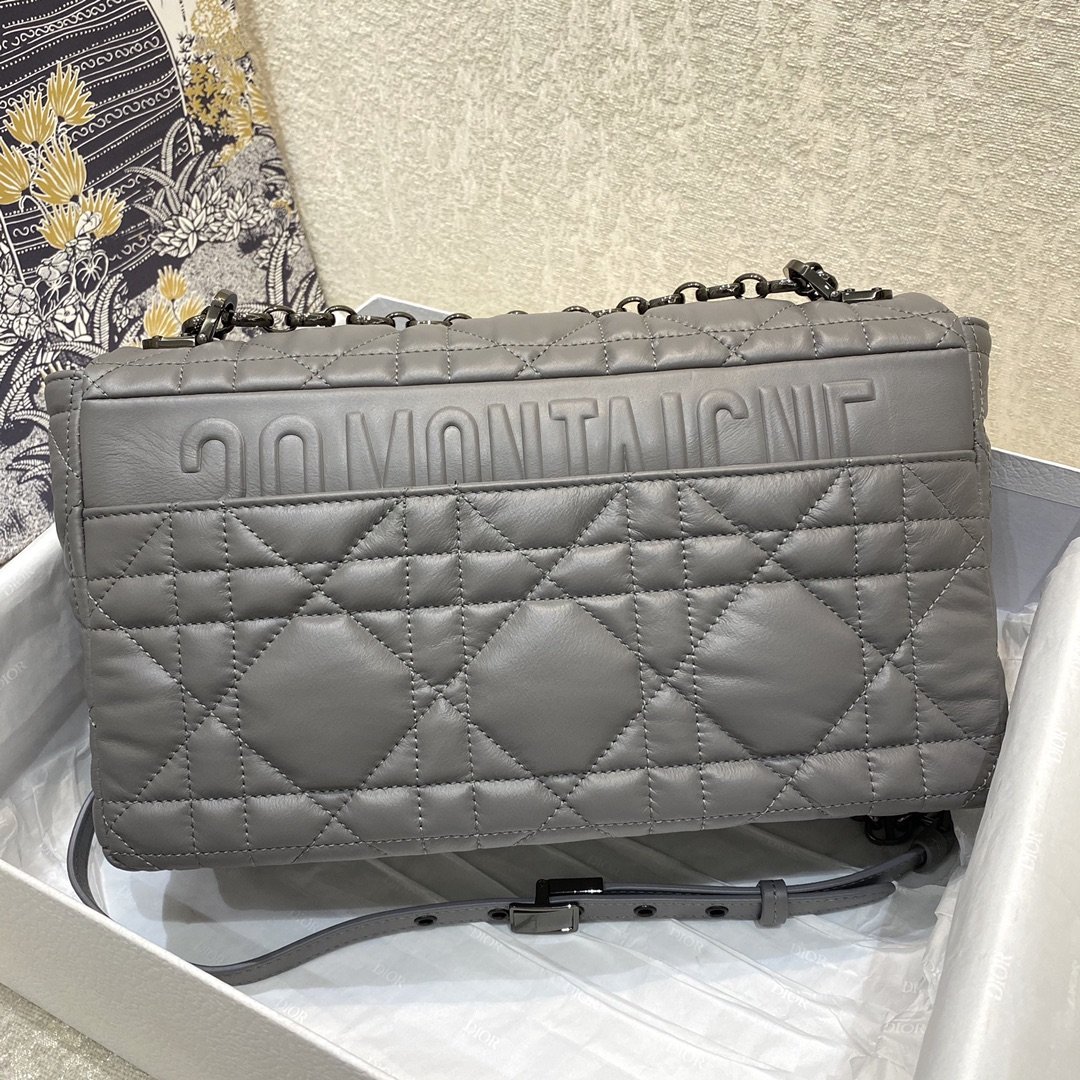 Christian Dior Large Dior Caro Bag Grey Padded Macrocannage, Dark Grey, For Women Women’s Handbags, Crossbody Bags, 28cm CD