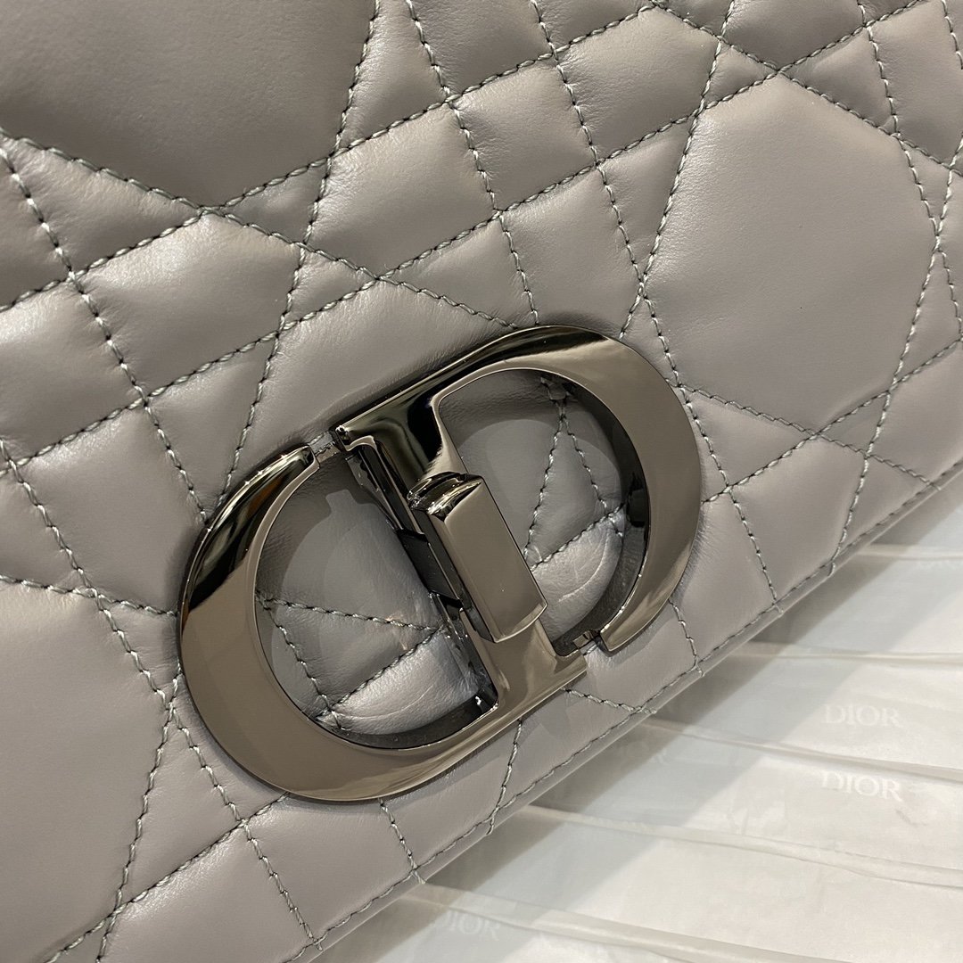 Christian Dior Large Dior Caro Bag Grey Padded Macrocannage, Dark Grey, For Women Women’s Handbags, Crossbody Bags, 28cm CD