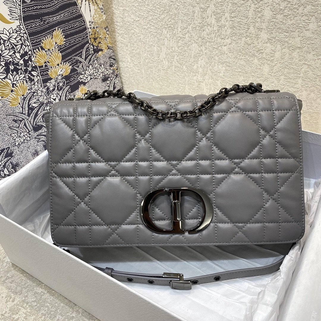 Christian Dior Large Dior Caro Bag Grey Padded Macrocannage, Dark Grey, For Women Women’s Handbags, Crossbody Bags, 28cm CD