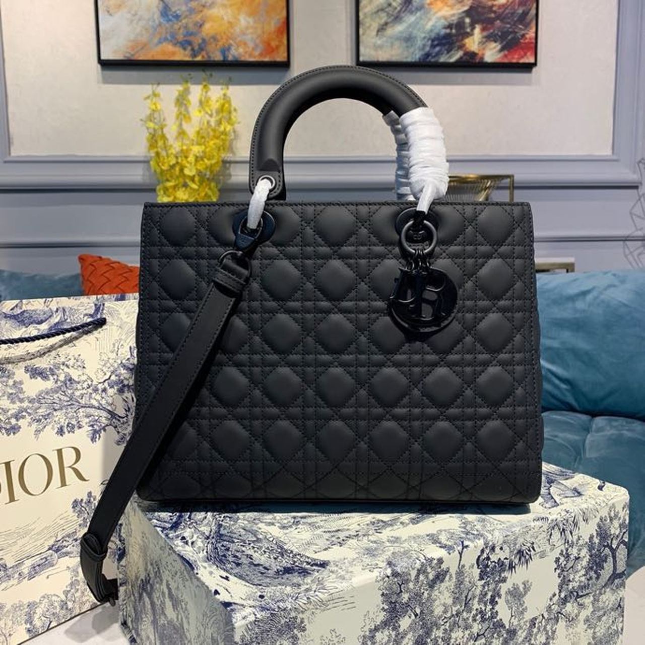 Christian Dior Large Lady Dior Bag Black For Women 12.5in/32cm CDSLOI_