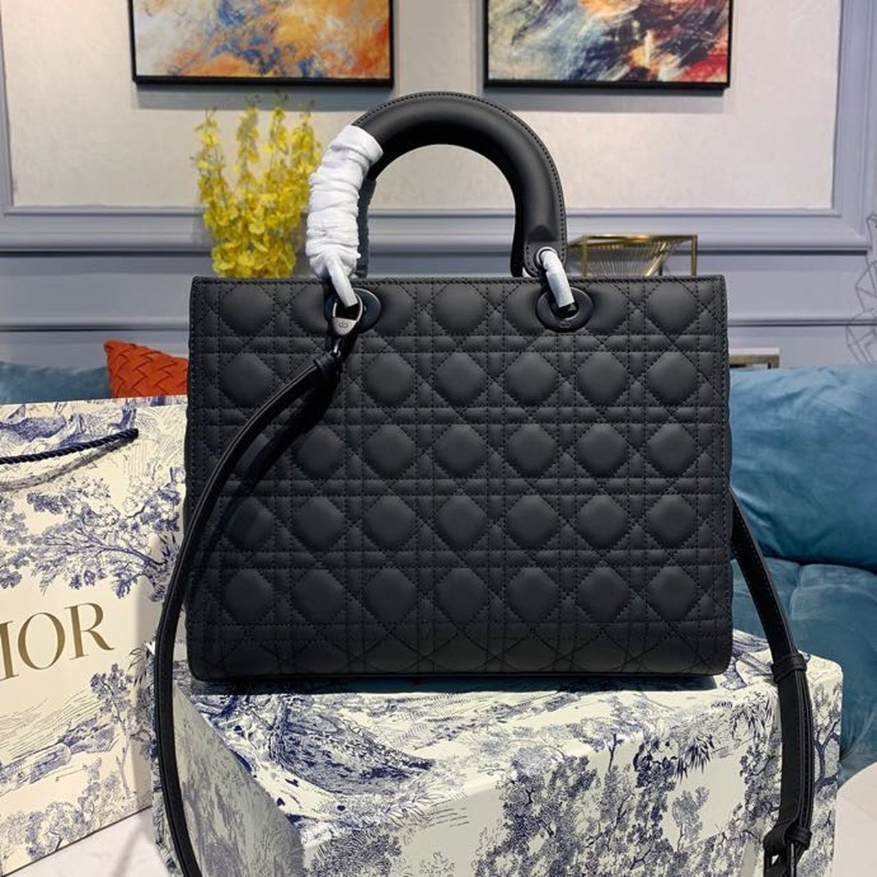 Christian Dior Large Lady Dior Bag Black For Women 12.5in/32cm CDSLOI_