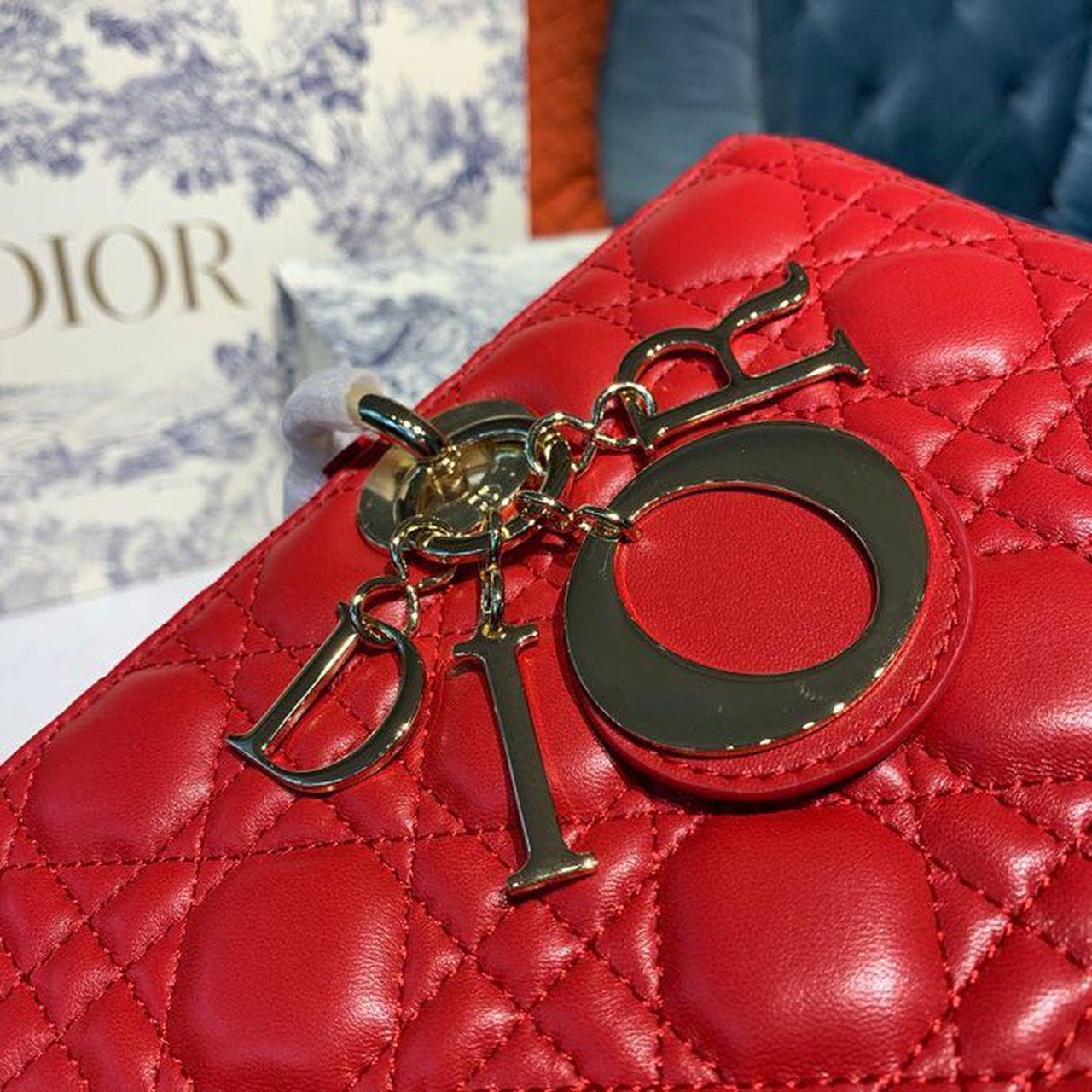 Christian Dior Large Lady Dior Bag Gold Toned Hardware Cherry Red Cannage For Women CD 12.5in/32cmONGE_M52R