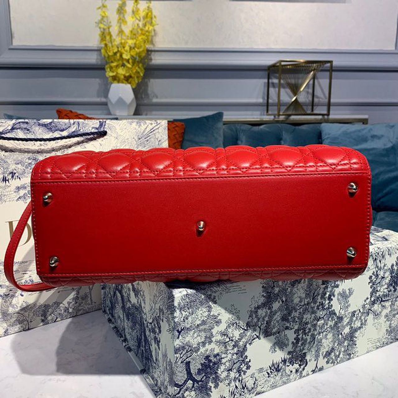 Christian Dior Large Lady Dior Bag Gold Toned Hardware Cherry Red Cannage For Women CD 12.5in/32cmONGE_M52R
