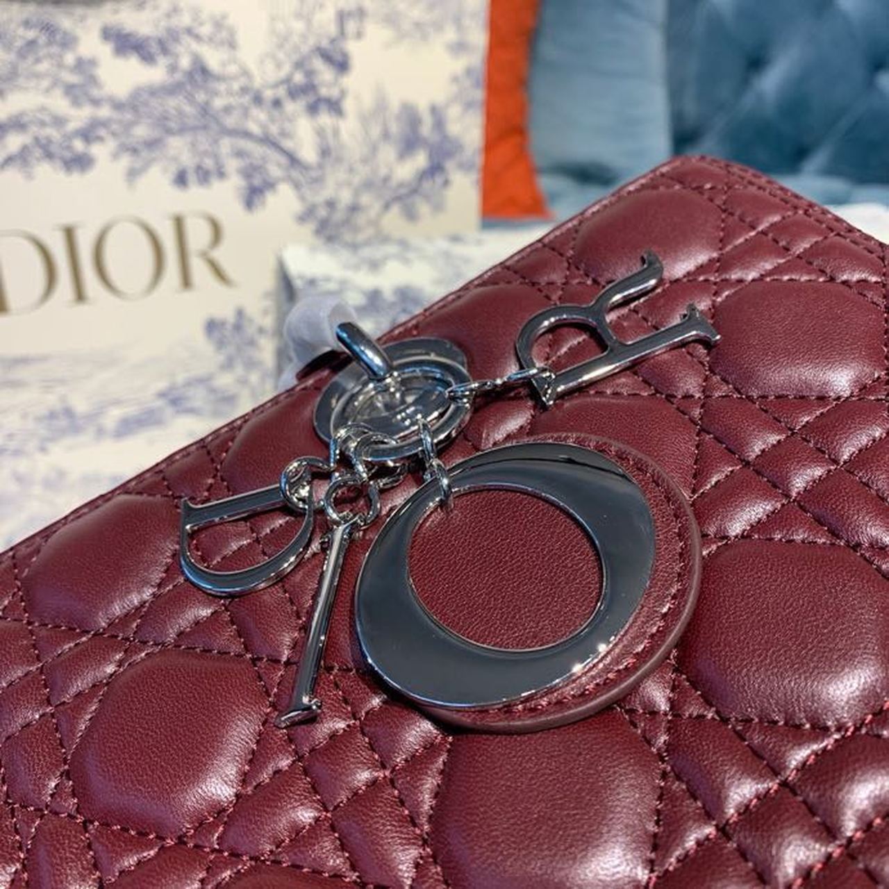Christian Dior Large Lady Dior Bag Silver Hardware Burgundy Cannage For Women 12.5in/32cm CD