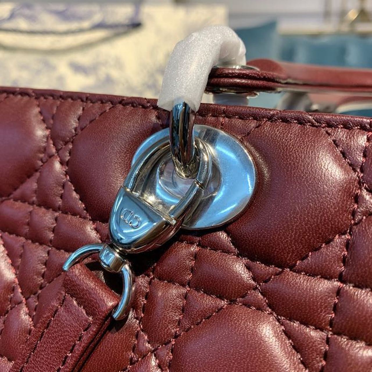 Christian Dior Large Lady Dior Bag Silver Hardware Burgundy Cannage For Women 12.5in/32cm CD
