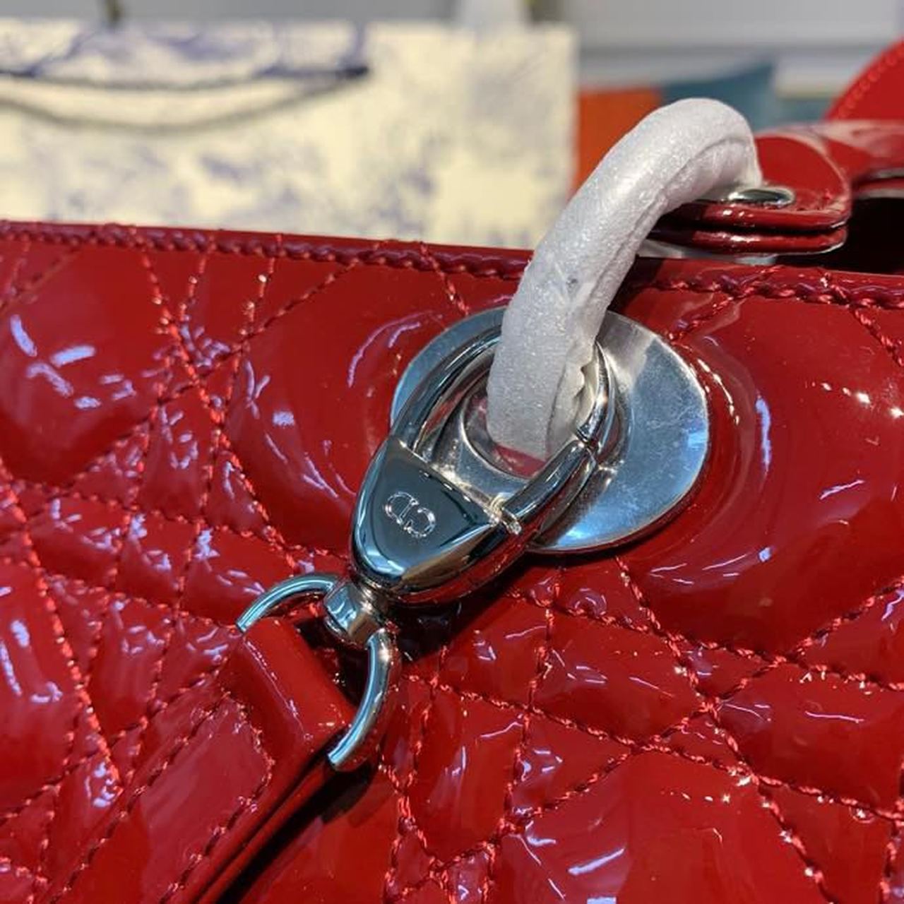 Christian Dior Large Lady Dior Bag Silver Hardware Cherry Red Patent For Women 12.5in/32cm CD