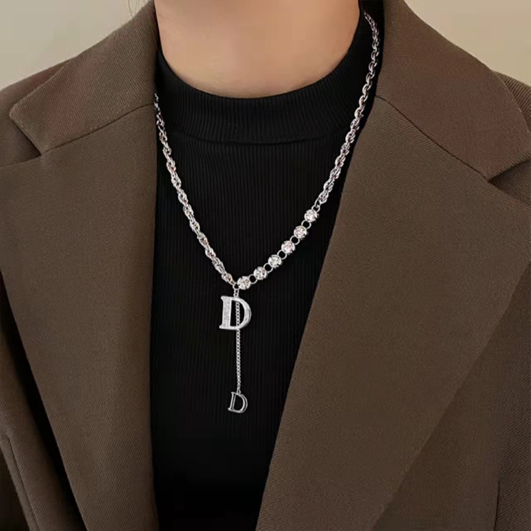 Christian Dior Letter Necklace Silver For Women