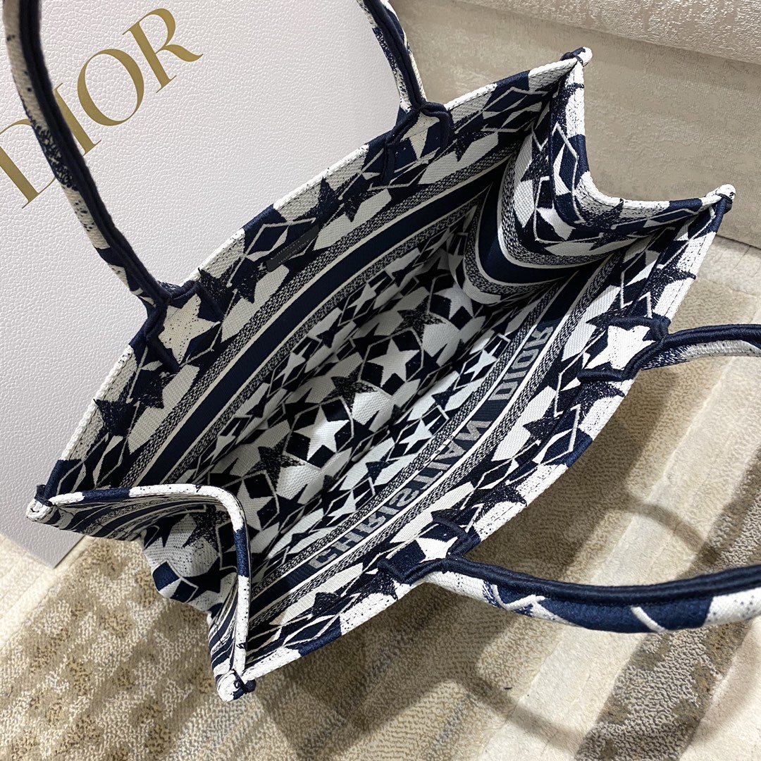 Christian Dior Medium Book Tote Bag in Dior Étoile Embroidery Dior Bag, Blue/White, For Women Women’s Handbags, 36cm CD