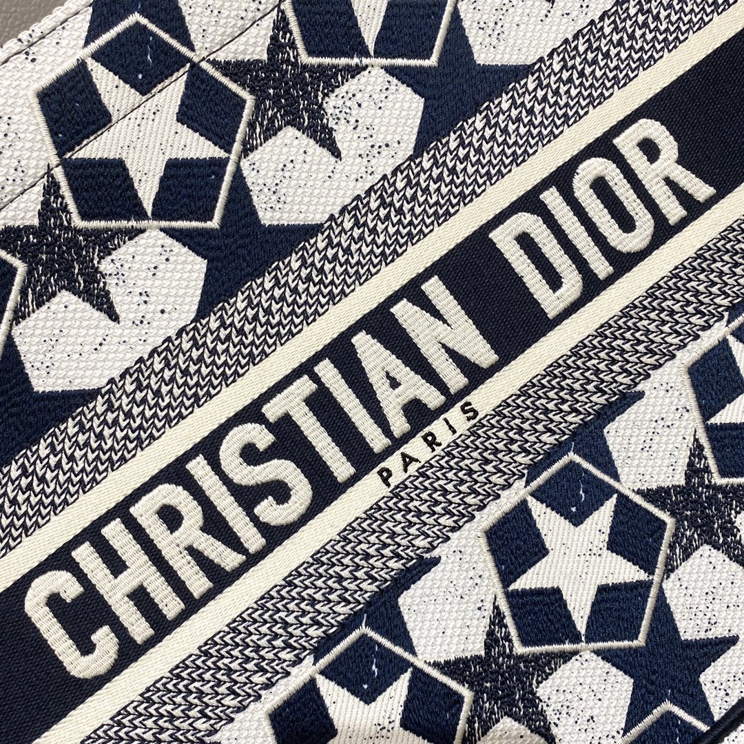 Christian Dior Medium Book Tote Bag in Dior Étoile Embroidery Dior Bag, Blue/White, For Women Women’s Handbags, 36cm CD