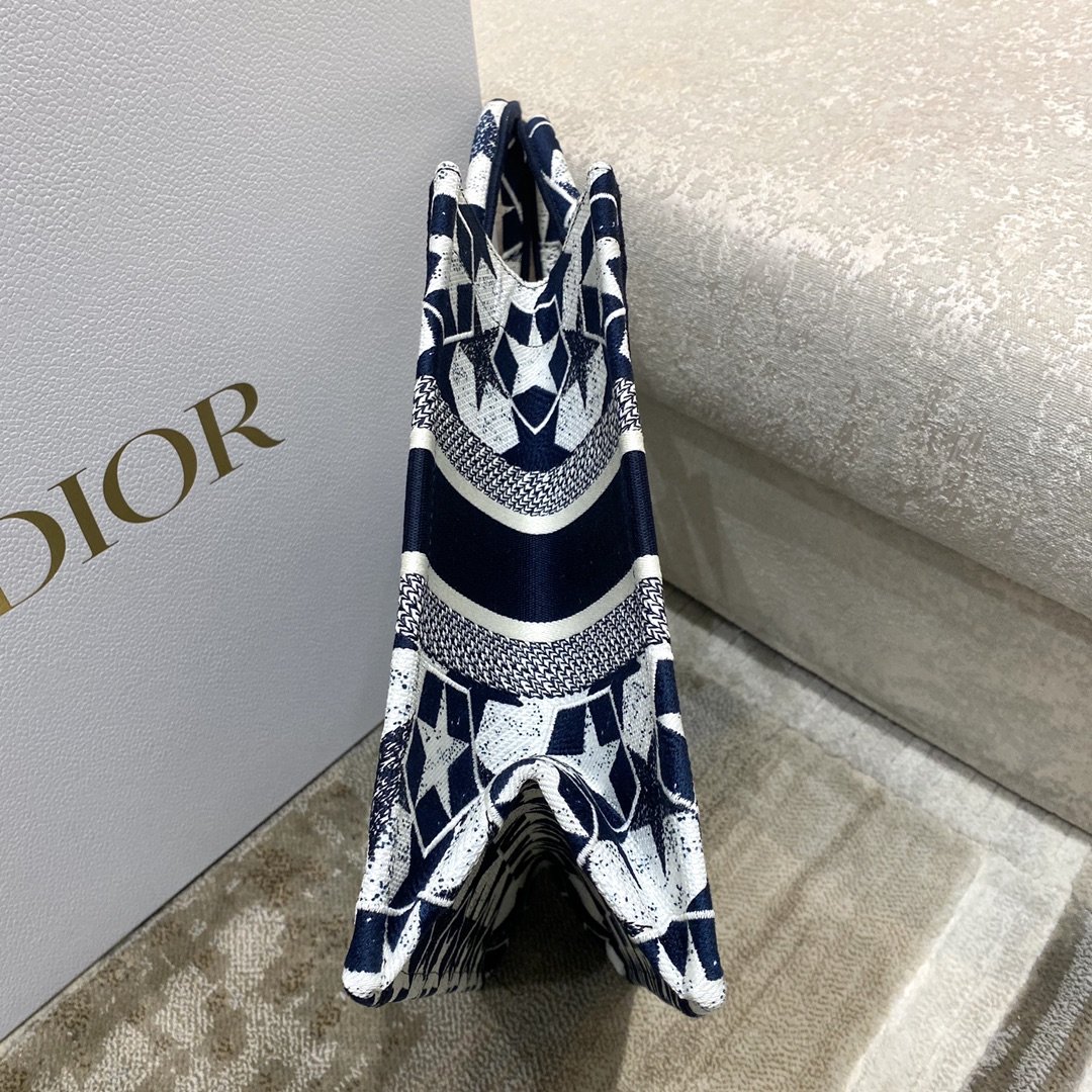 Christian Dior Medium Book Tote Bag in Dior Étoile Embroidery Dior Bag, Blue/White, For Women Women’s Handbags, 36cm CD