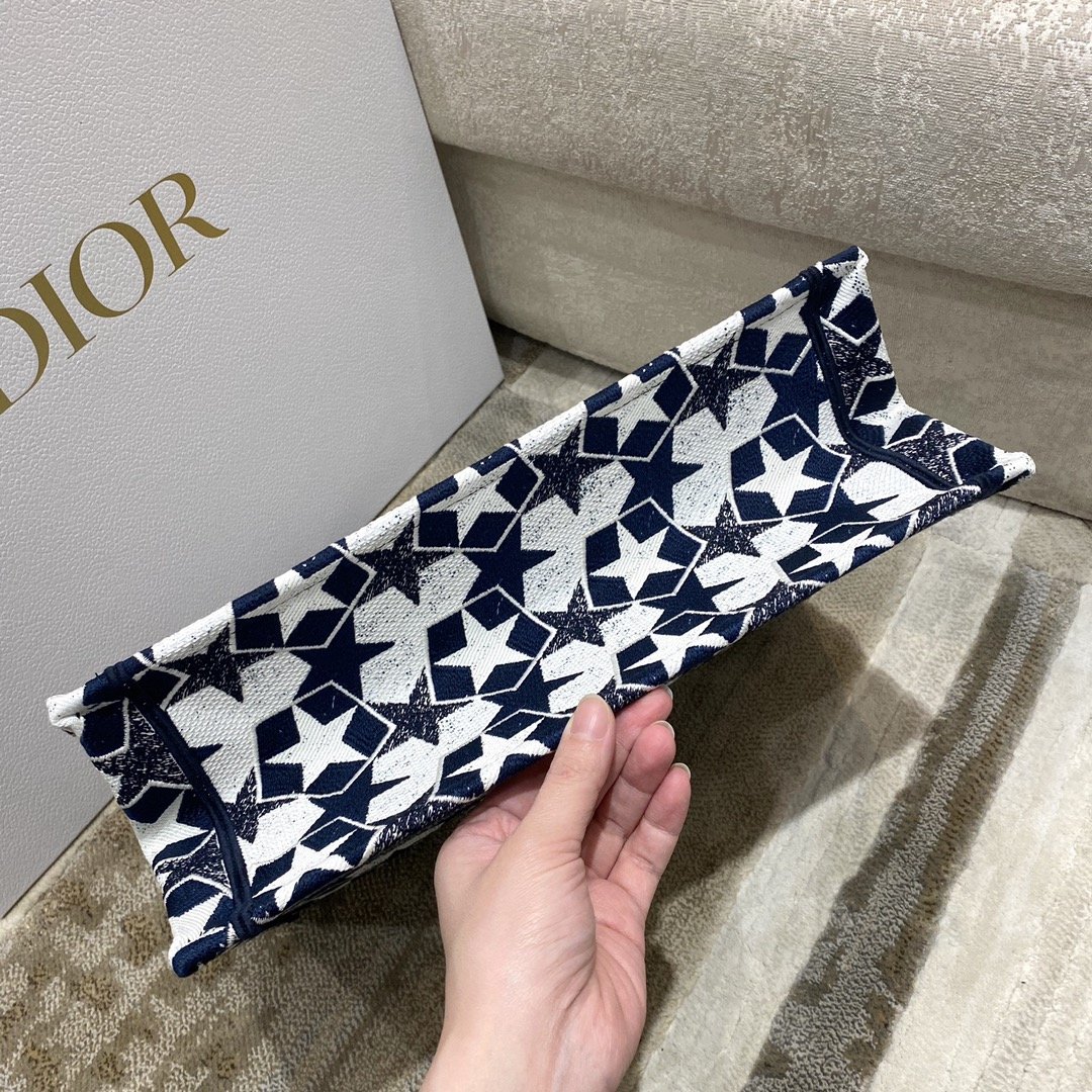 Christian Dior Medium Book Tote Bag in Dior Étoile Embroidery Dior Bag, Blue/White, For Women Women’s Handbags, 36cm CD