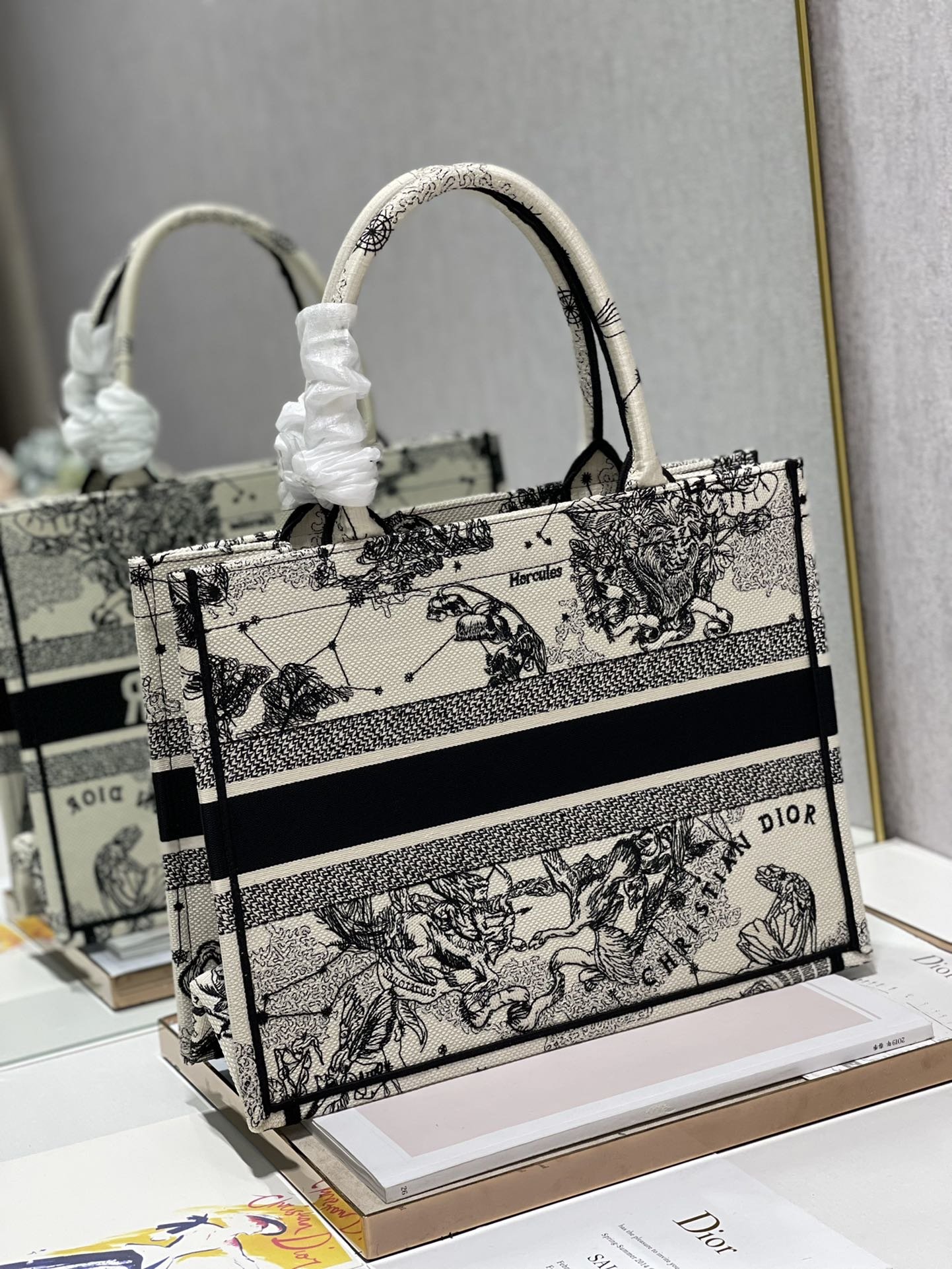 Christian Dior Medium Dior Book Tote Bag, Black/White, For Women Women’s Handbags, Shoulder Bags, 36cm