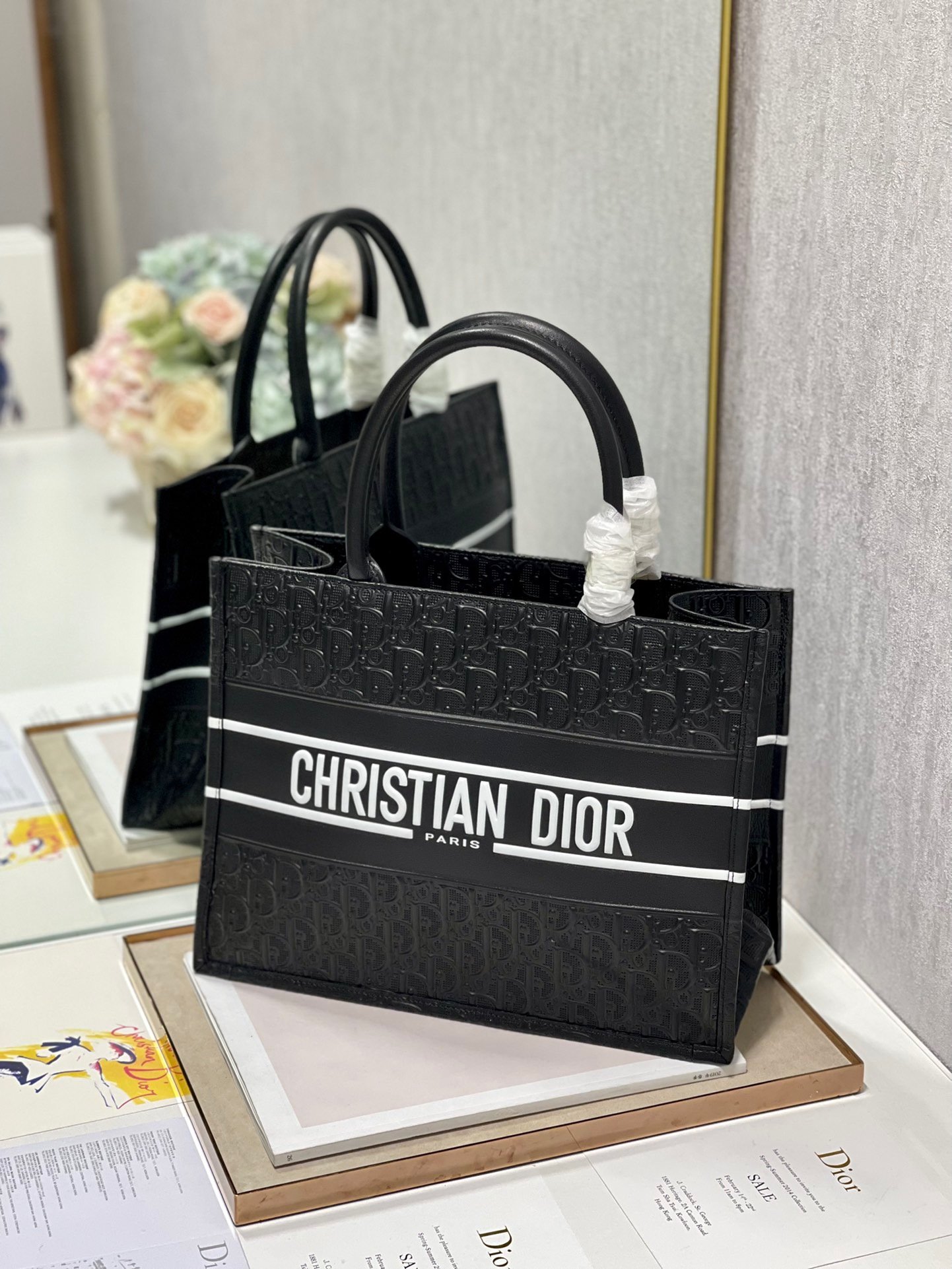 Christian Dior Medium Dior Book Tote Black, For Women, Women’s Handbags 14in/36cm CD