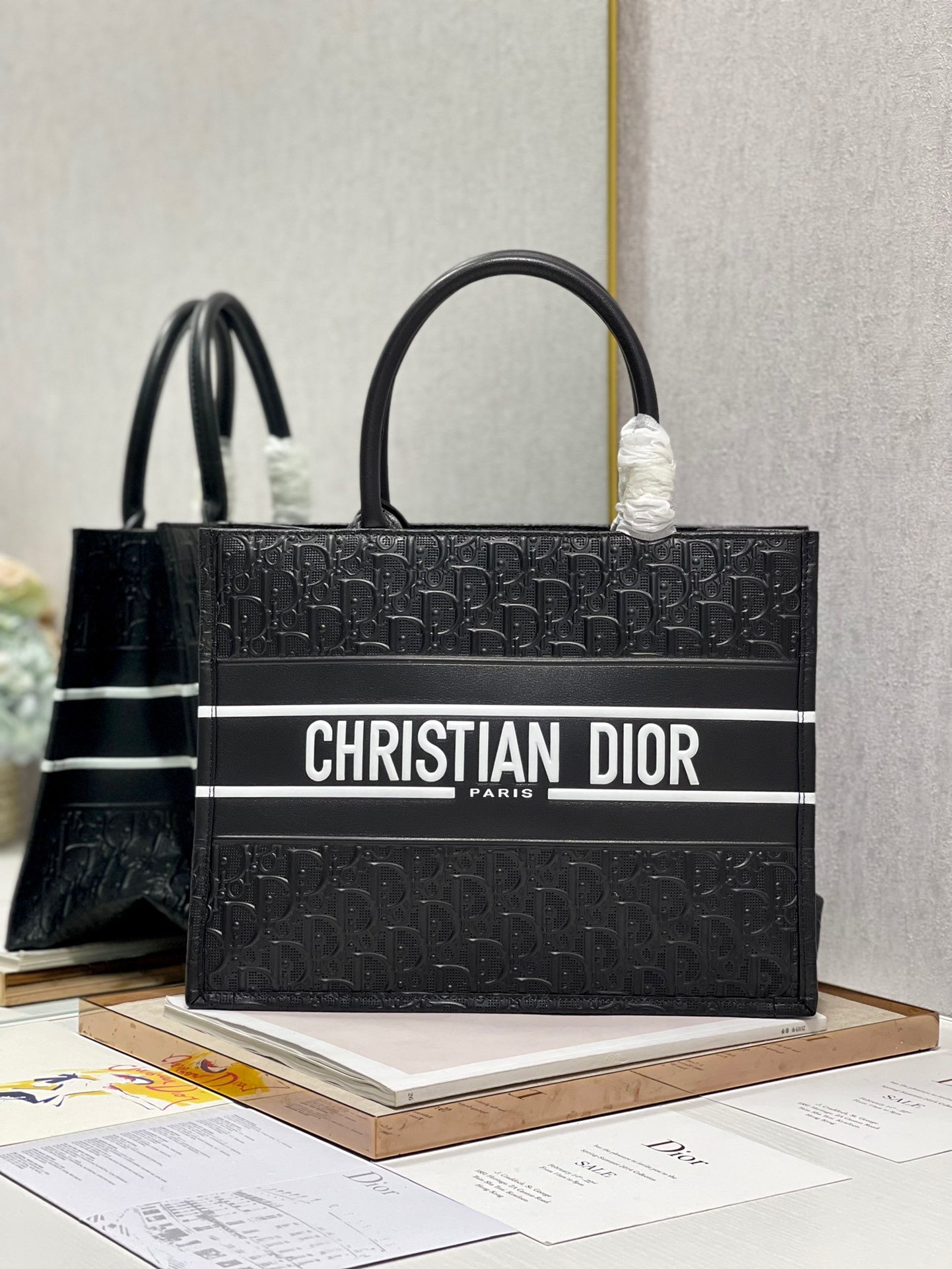 Christian Dior Medium Dior Book Tote Black, For Women, Women’s Handbags 14in/36cm CD