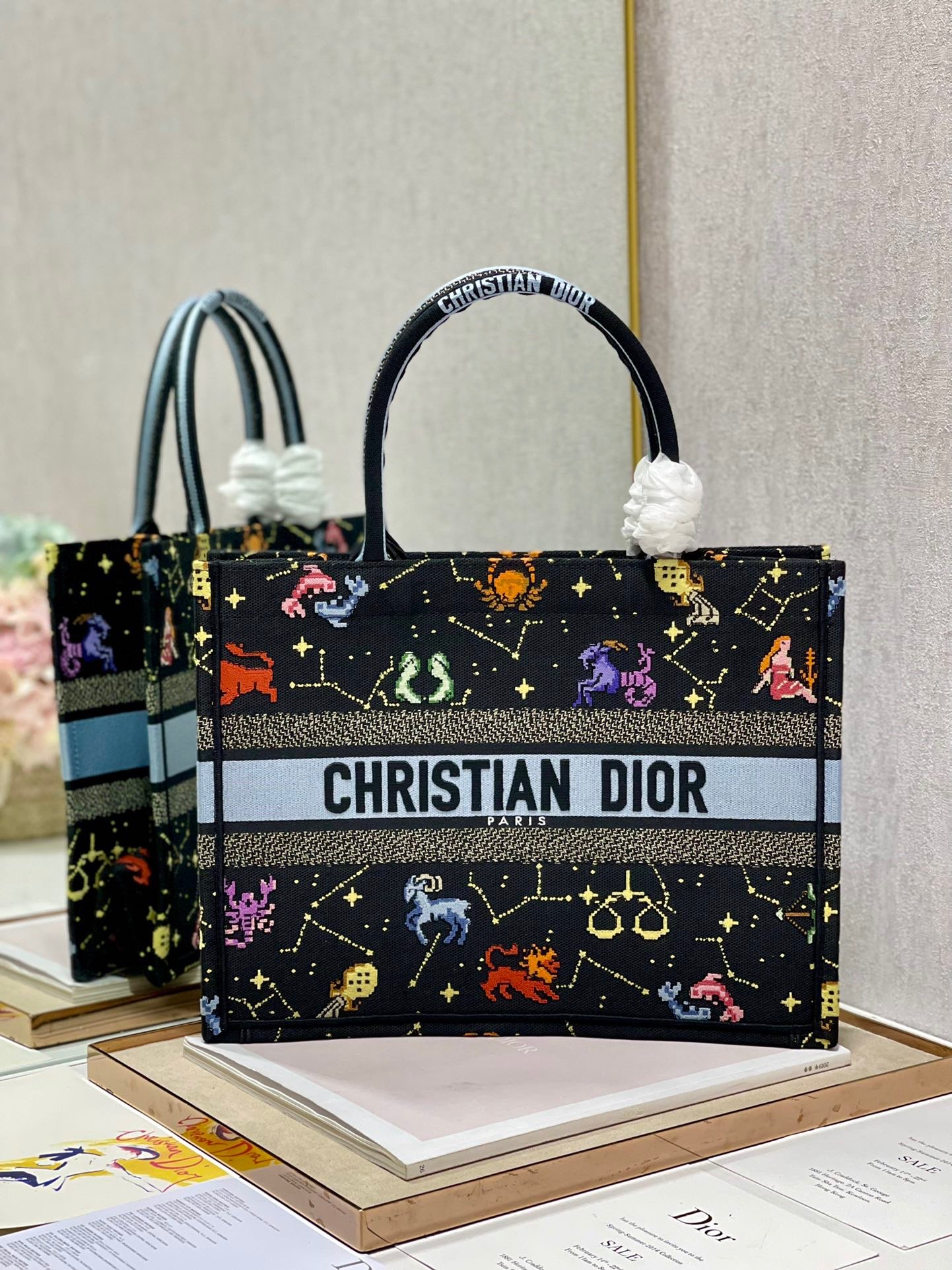 Christian Dior Medium Dior Book Tote Black Multicolor, For Women, Women’s Handbags 14in/36cm CDZRTY_