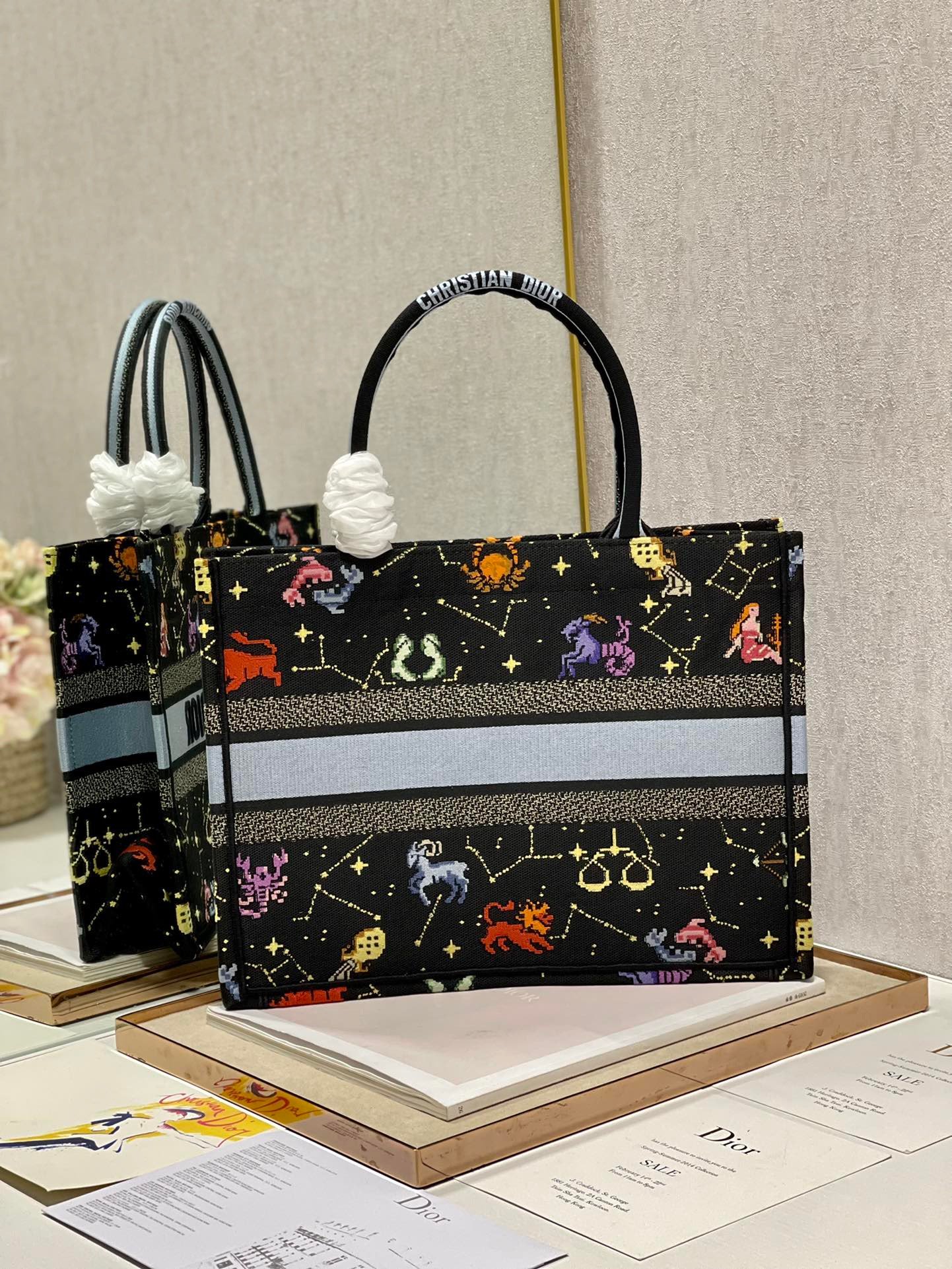 Christian Dior Medium Dior Book Tote Black Multicolor, For Women, Women’s Handbags 14in/36cm CDZRTY_