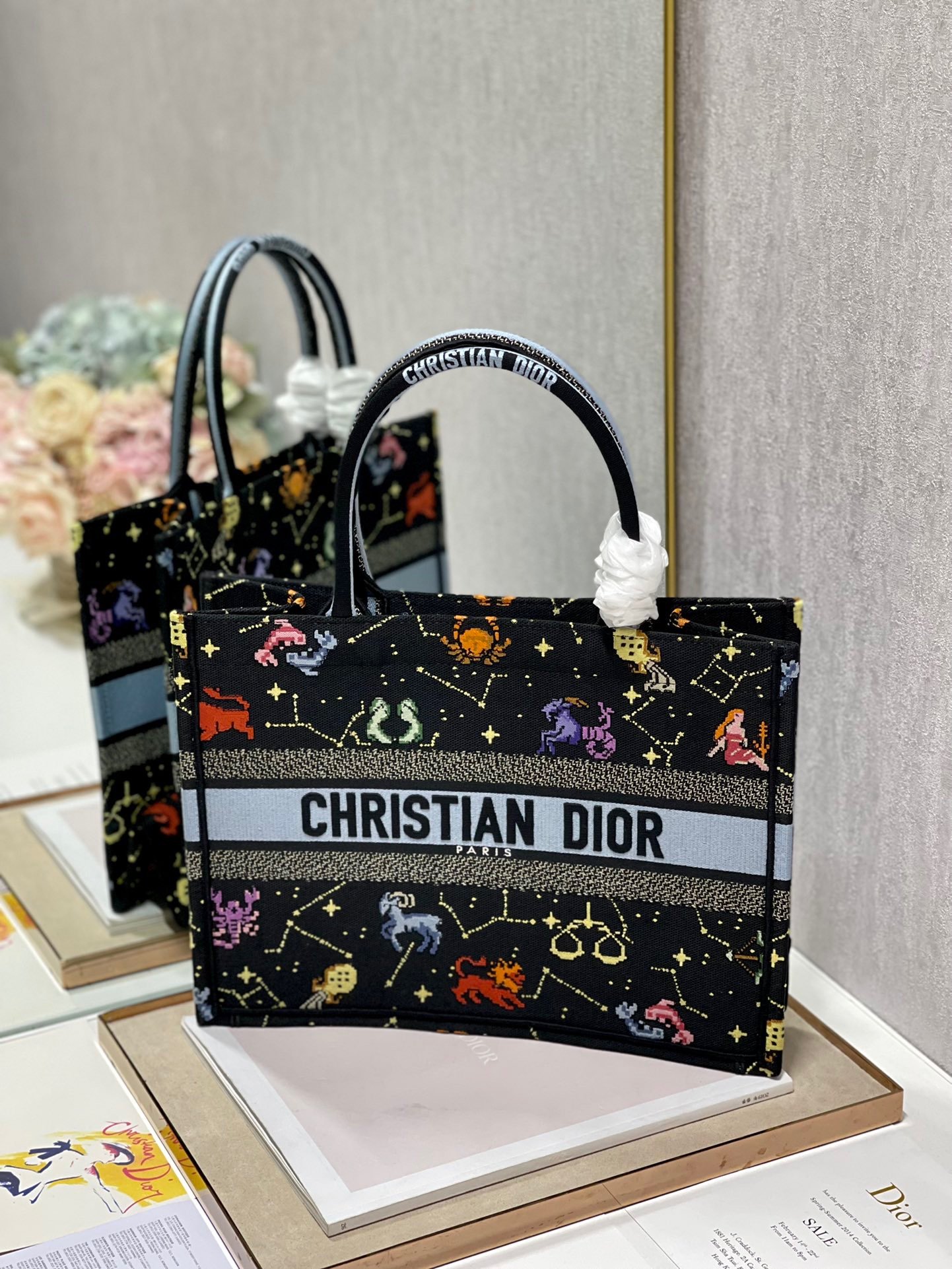 Christian Dior Medium Dior Book Tote Black Multicolor, For Women, Women’s Handbags 14in/36cm CDZRTY_