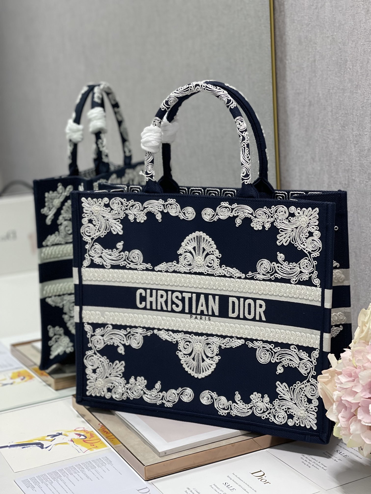 Christian Dior Medium Dior Book Tote Blue and White Cornely Embroidery, Blue, For Women Women’s Handbags, Shoulder Bags, 42cm CDZTZB_