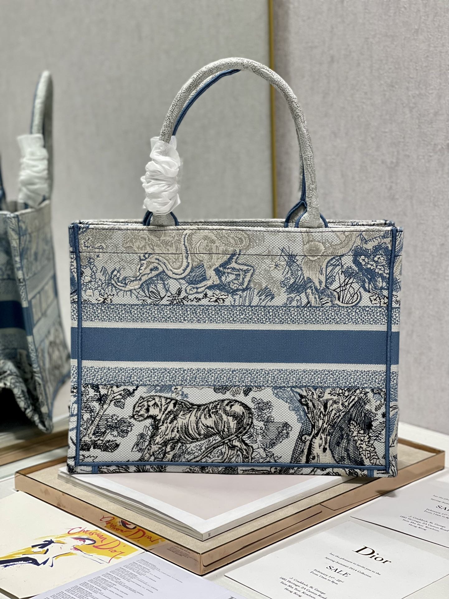 Christian Dior Medium Dior Book Tote Blue Toile de Jouy Reverse Embroidery, Blue, For Women Women’s Handbags, Shoulder Bags, 36cm CDZRGO_