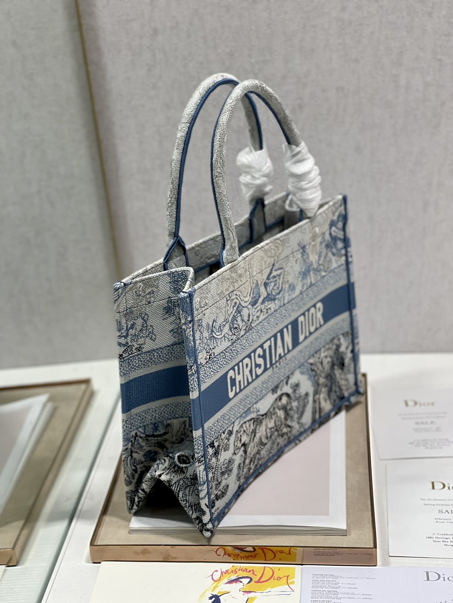 Christian Dior Medium Dior Book Tote Blue Toile de Jouy Reverse Embroidery, Blue, For Women Women’s Handbags, Shoulder Bags, 36cm CDZRGO_