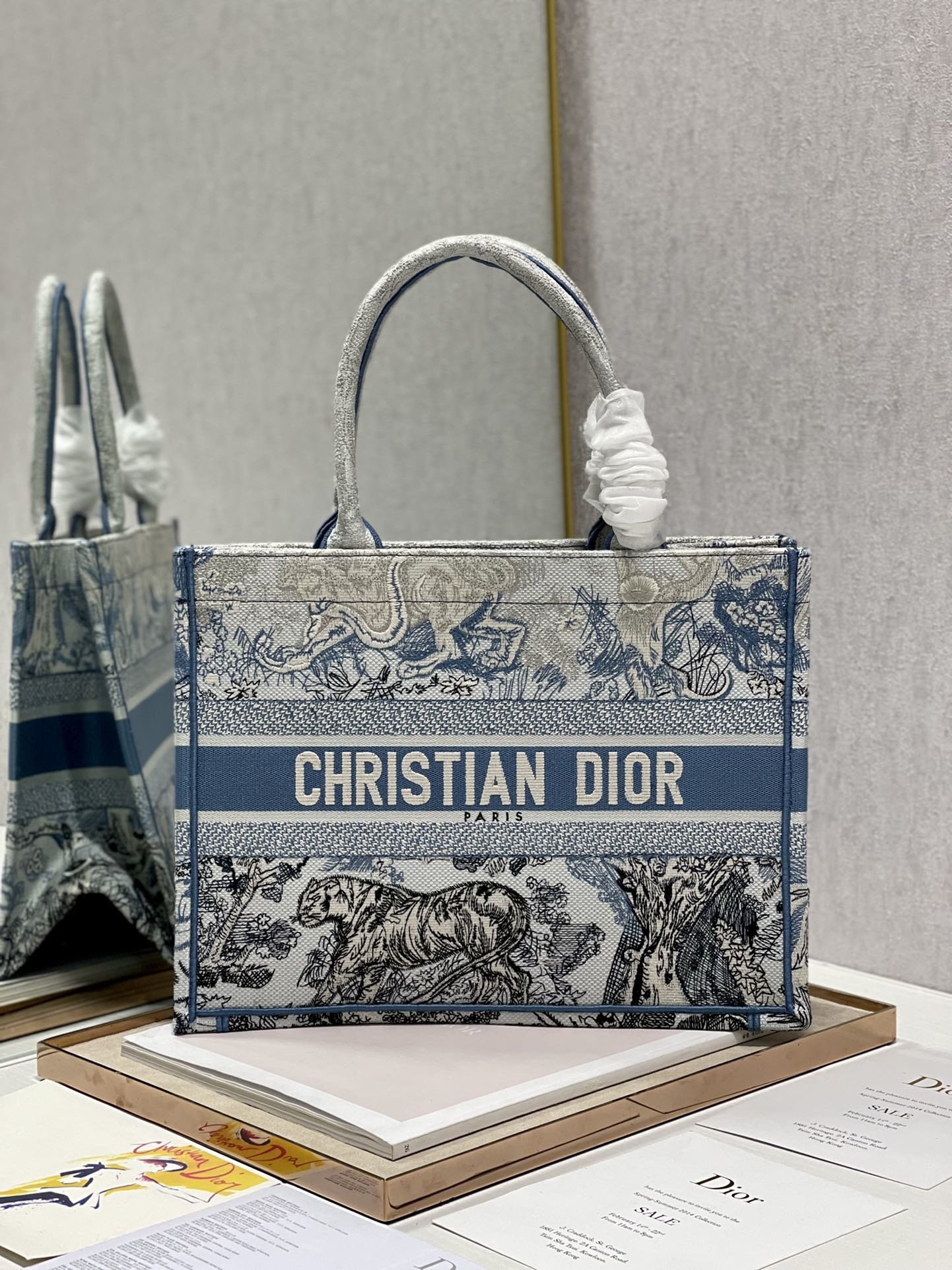 Christian Dior Medium Dior Book Tote Blue Toile de Jouy Reverse Embroidery, Blue, For Women Women’s Handbags, Shoulder Bags, 36cm CDZRGO_