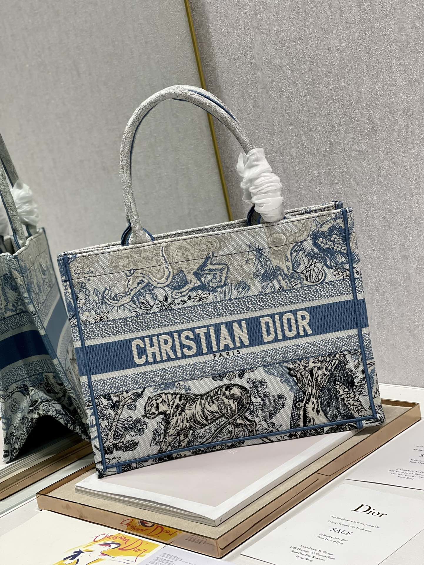 Christian Dior Medium Dior Book Tote Blue Toile de Jouy Reverse Embroidery, Blue, For Women Women’s Handbags, Shoulder Bags, 36cm CDZRGO_