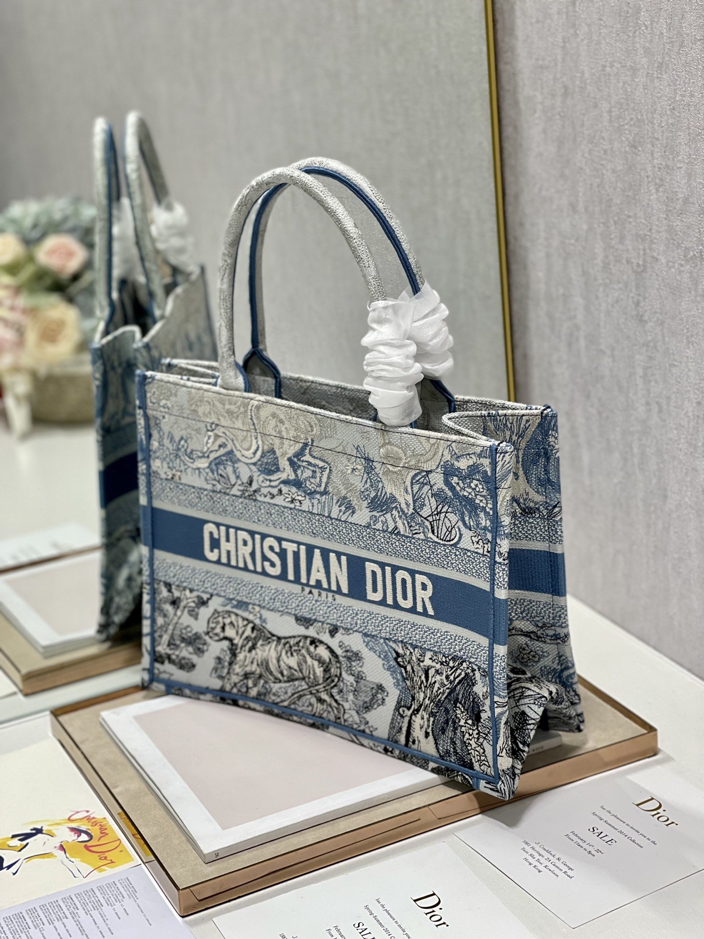 Christian Dior Medium Dior Book Tote Blue Toile de Jouy Reverse Embroidery, Blue, For Women Women’s Handbags, Shoulder Bags, 36cm CDZRGO_