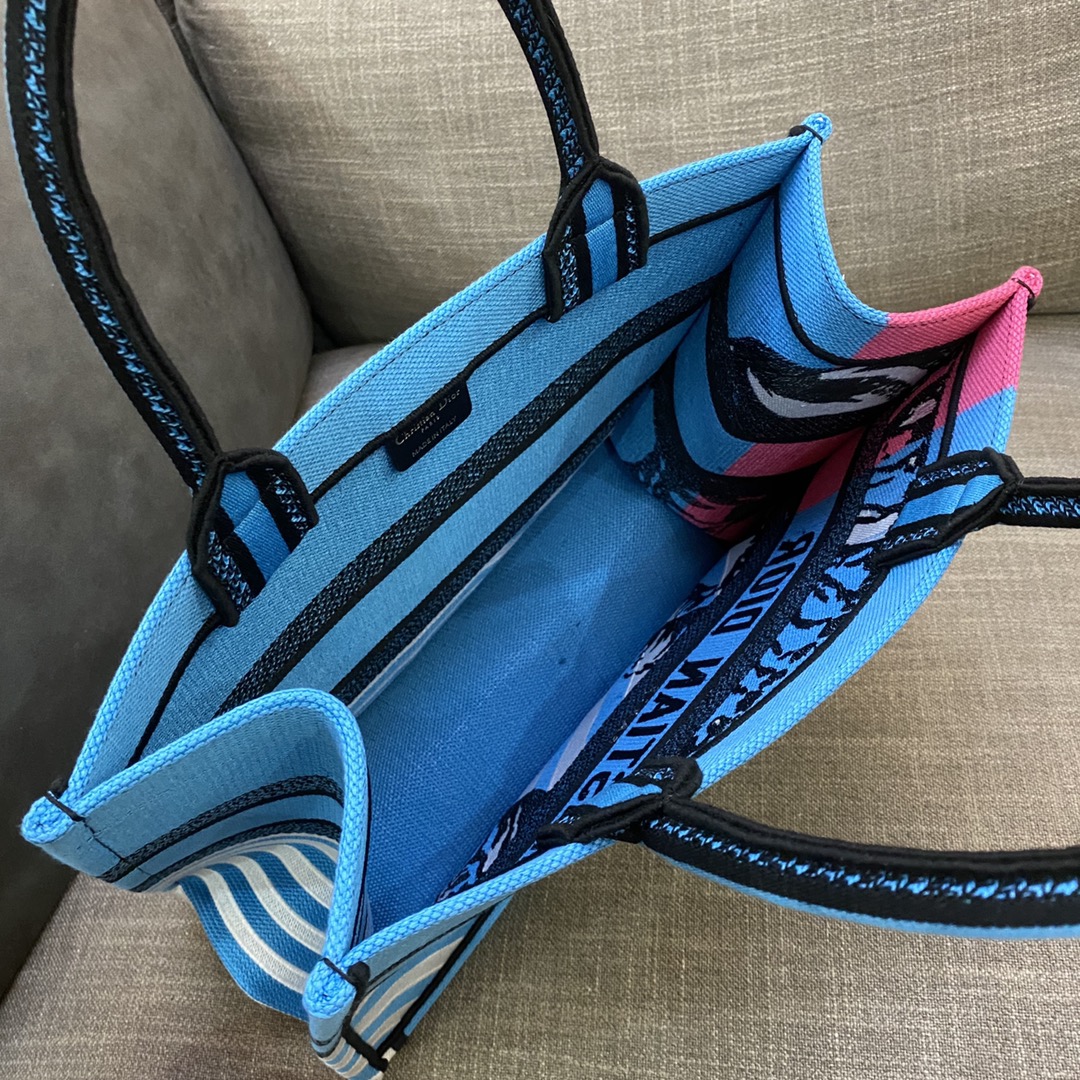 Christian Dior Medium Dior Book Tote Bright Blue and Bright Pink D-Jungle Pop Embroidery, Blue/Pink, For Women Women’s Handbags, 36cm CDZRON_