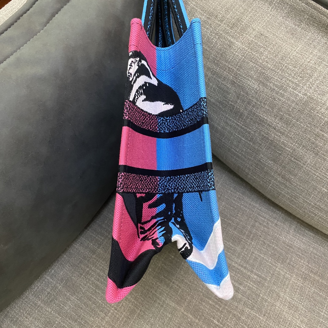 Christian Dior Medium Dior Book Tote Bright Blue and Bright Pink D-Jungle Pop Embroidery, Blue/Pink, For Women Women’s Handbags, 36cm CDZRON_