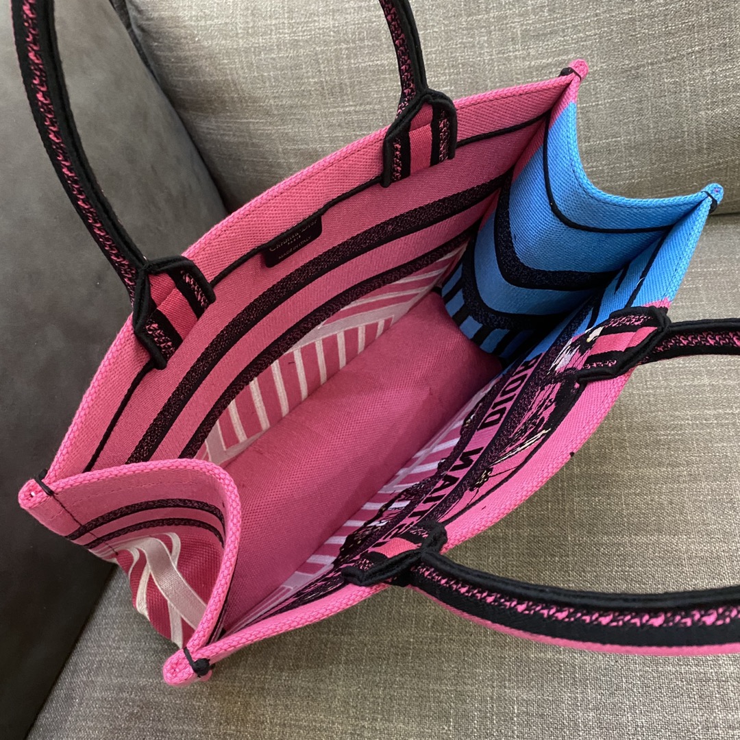 Christian Dior Medium Dior Book Tote Bright Blue and Bright Pink D-Jungle Pop Embroidery, Blue/Pink, For Women Women’s Handbags Shoulder Bags, 36cm CDZRON_
