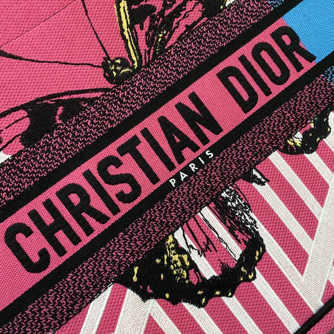 Christian Dior Medium Dior Book Tote Bright Blue and Bright Pink D-Jungle Pop Embroidery, Blue/Pink, For Women Women’s Handbags Shoulder Bags, 36cm CDZRON_