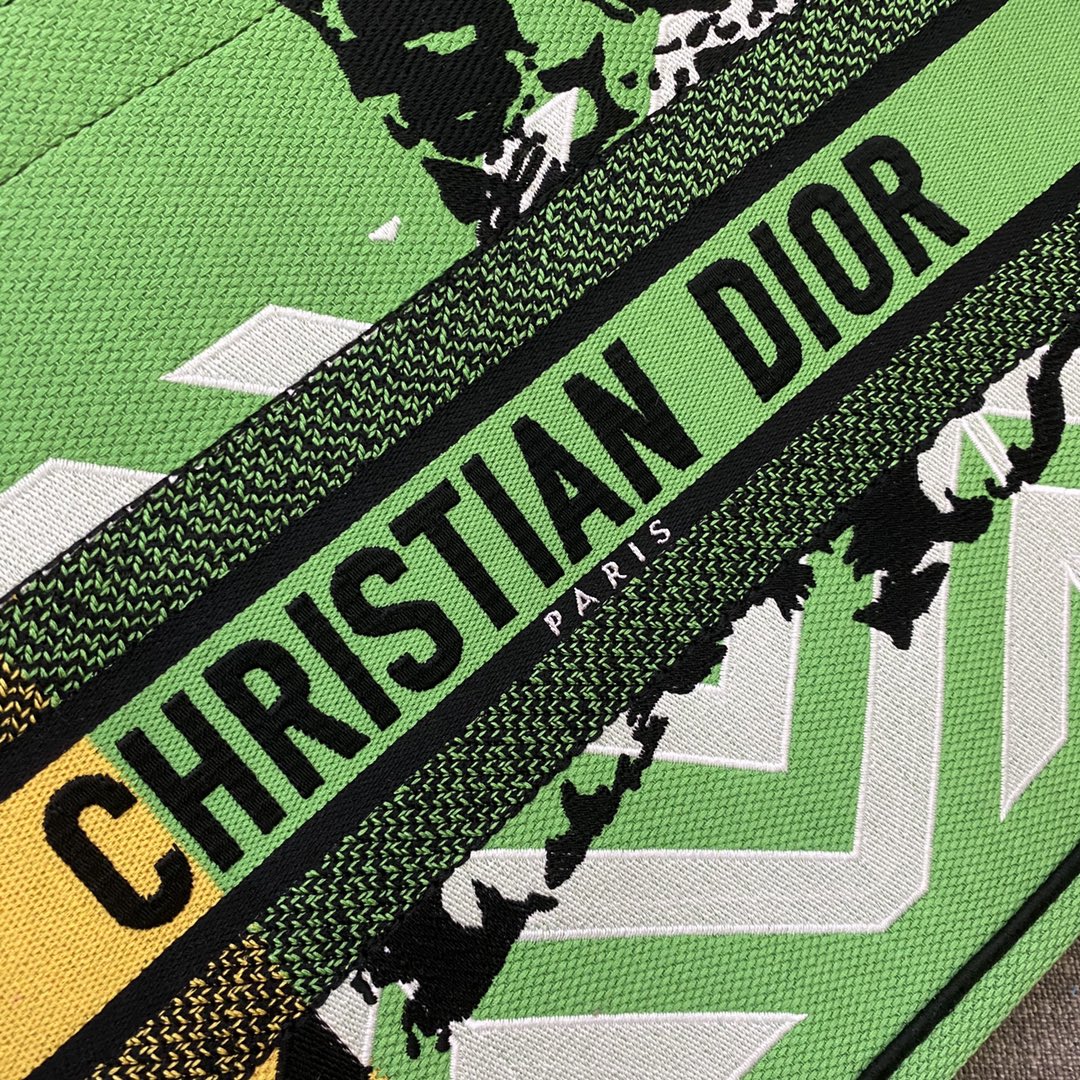 Christian Dior Medium Dior Book Tote Bright Green and Fluorescent Orange D-Jungle Pop Embroidery, Orange/Green, For Women Women’s Handbags, 36cm CDZRON_
