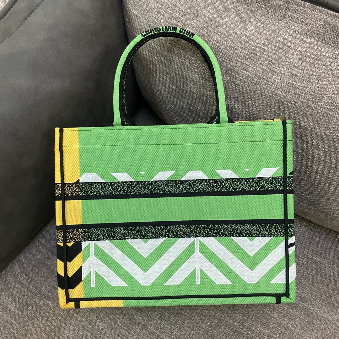 Christian Dior Medium Dior Book Tote Bright Green and Fluorescent Orange D-Jungle Pop Embroidery, Orange/Green, For Women Women’s Handbags, 36cm CDZRON_