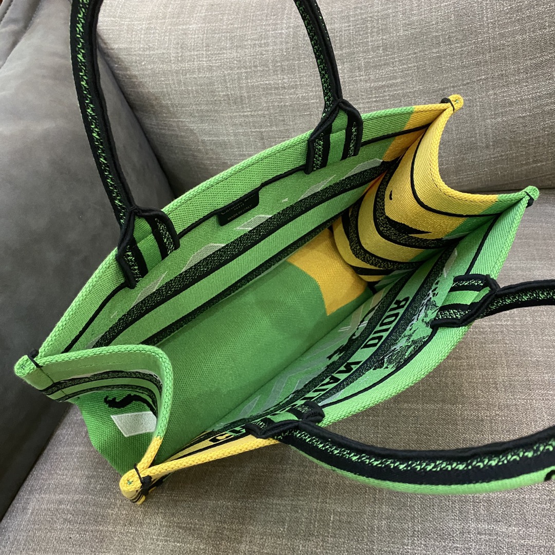 Christian Dior Medium Dior Book Tote Bright Green and Fluorescent Orange D-Jungle Pop Embroidery, Orange/Green, For Women Women’s Handbags, 36cm CDZRON_