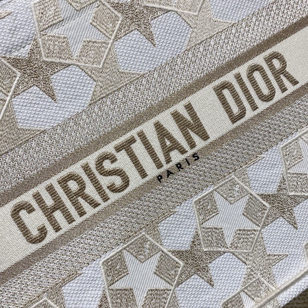Christian Dior Medium Dior Book Tote Embroidery Stars Gold Dior Bag, Beige, For Women Women’s Handbags, 36cm CD