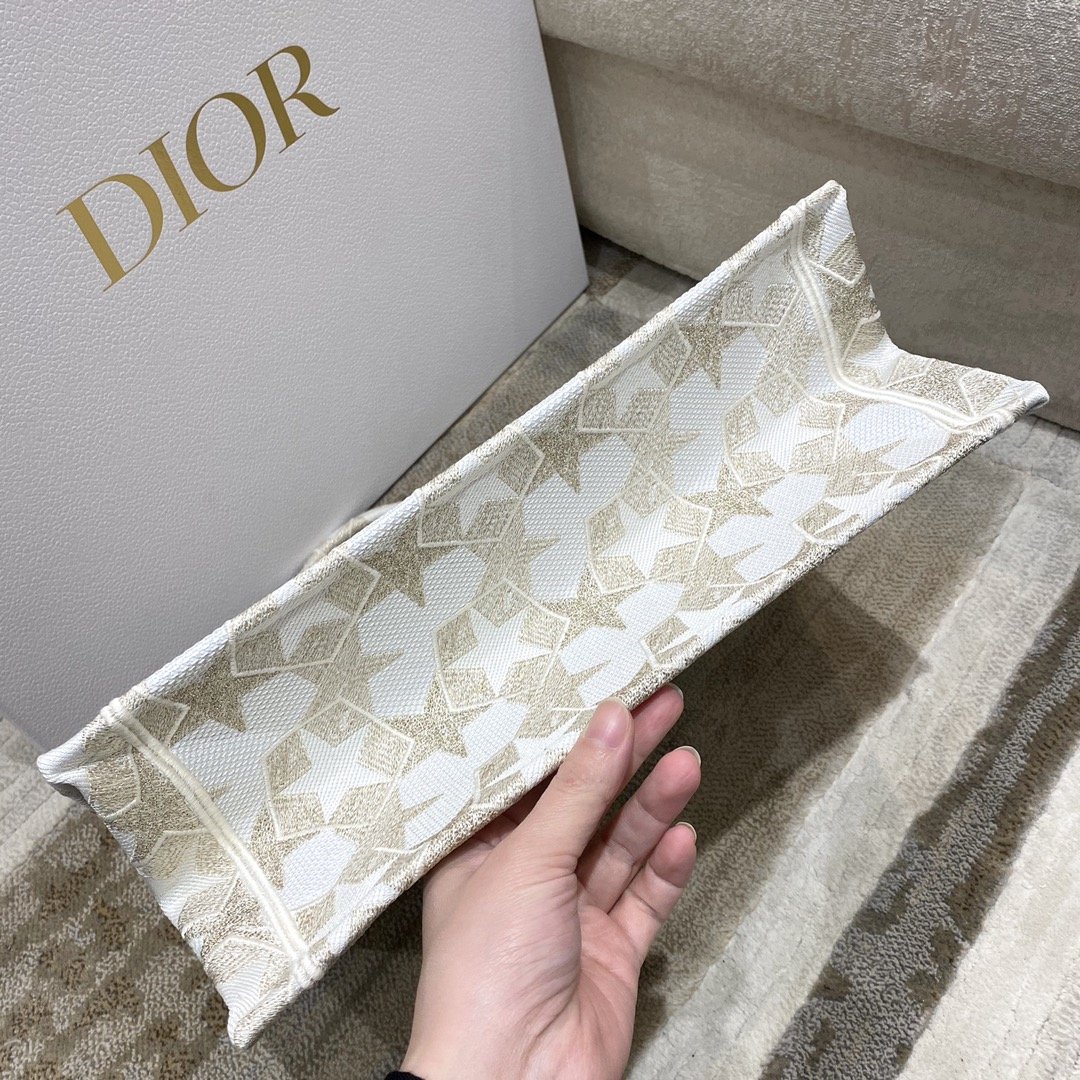 Christian Dior Medium Dior Book Tote Embroidery Stars Gold Dior Bag, Beige, For Women Women’s Handbags, 36cm CD