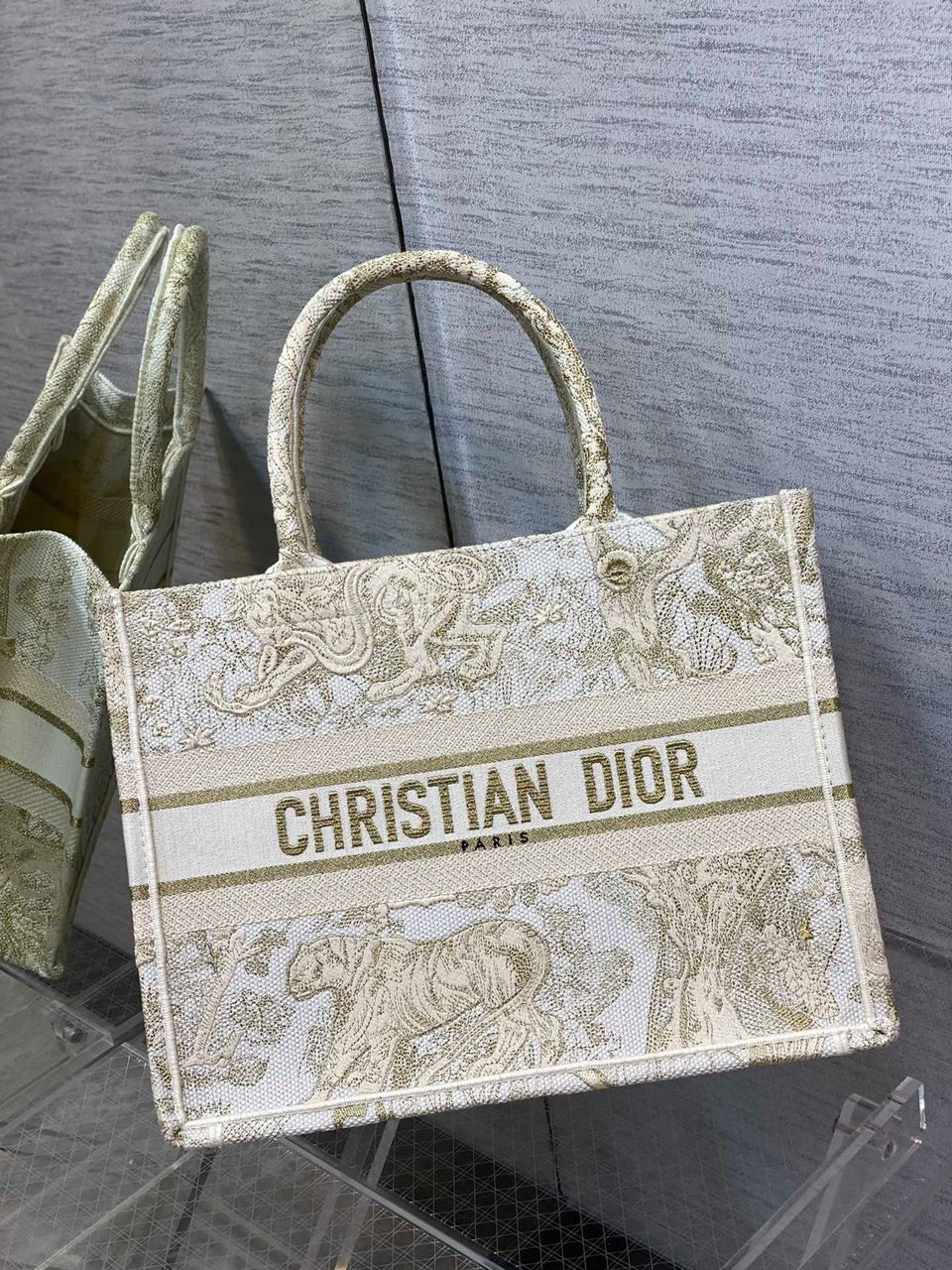 Christian Dior Medium Dior Book Tote Gold-Tone Toile de Jouy Embroidery, Gold, For Women Women’s Handbags, 36cm CDZTQO_M01E