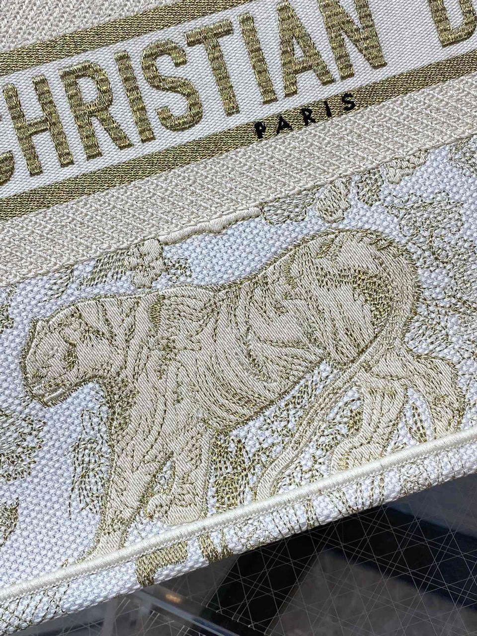 Christian Dior Medium Dior Book Tote Gold-Tone Toile de Jouy Embroidery, Gold, For Women Women’s Handbags, 36cm CDZTQO_M01E