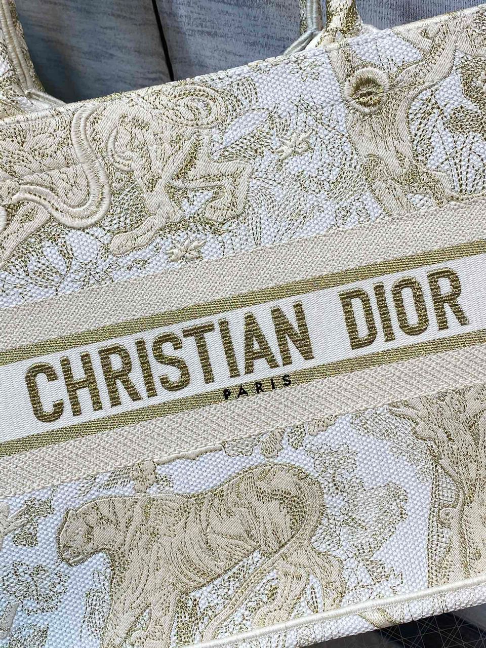 Christian Dior Medium Dior Book Tote Gold-Tone Toile de Jouy Embroidery, Gold, For Women Women’s Handbags, 36cm CDZTQO_M01E