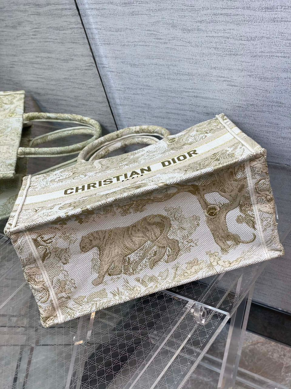Christian Dior Medium Dior Book Tote Gold-Tone Toile de Jouy Embroidery, Gold, For Women Women’s Handbags, 36cm CDZTQO_M01E
